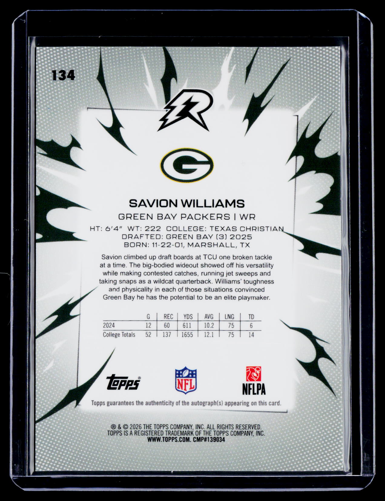 2025 Topps Resurgence Savion Williams Rookie Lime Green Surge Auto 14/15 RC