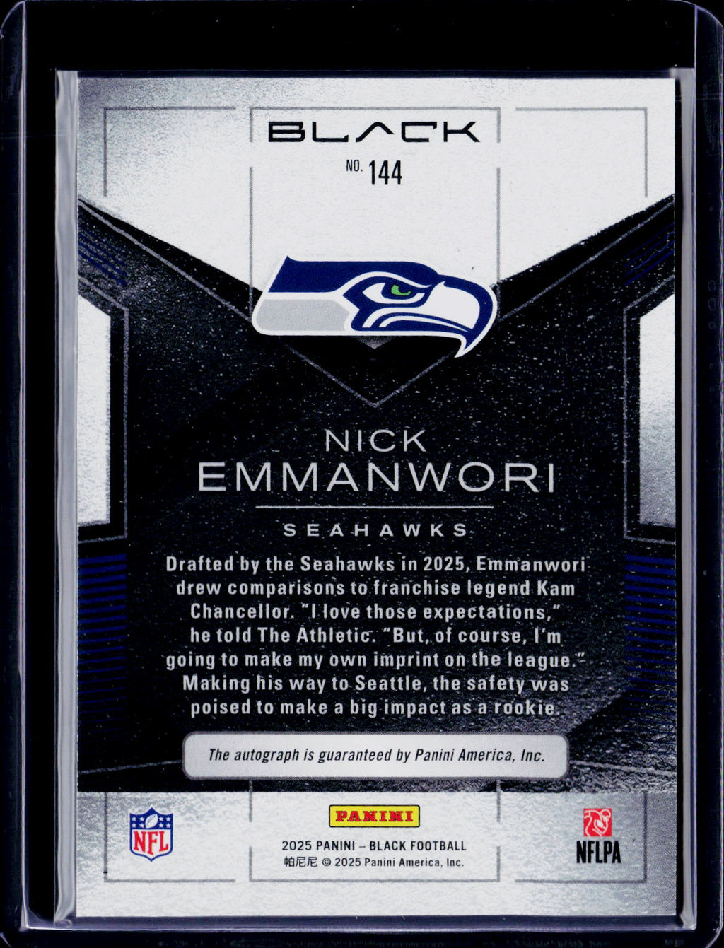 2025 Black Nick Emmanwori Rookie Auto 47/99 RC