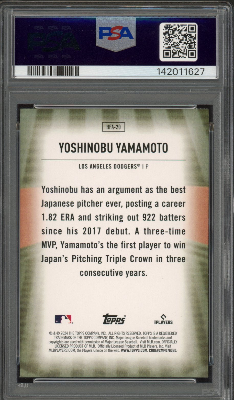 2024 Topps Yoshinobu Yamamoto Rookie Home Field Advantage PSA 9 RC