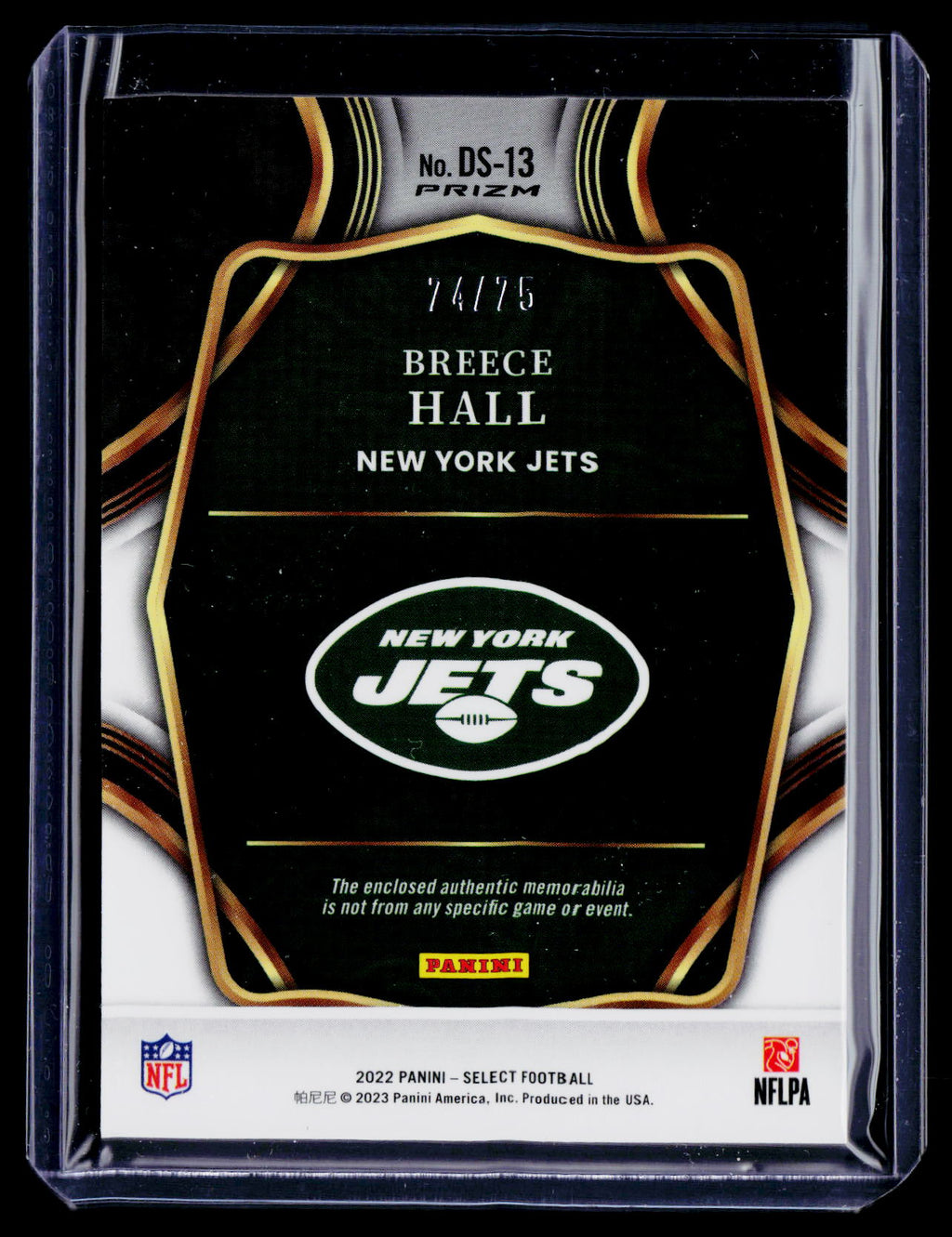 2022 Select Breece Hall Rookie White Patch 74/75 RC