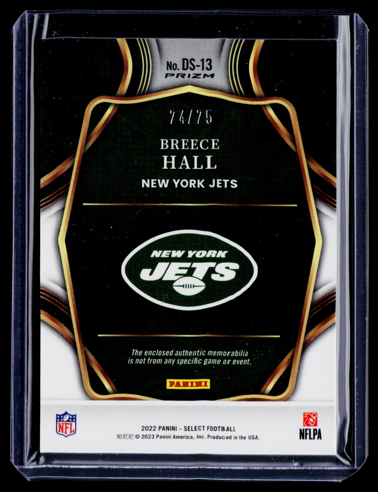 2022 Select Breece Hall Rookie White Patch 74/75 RC