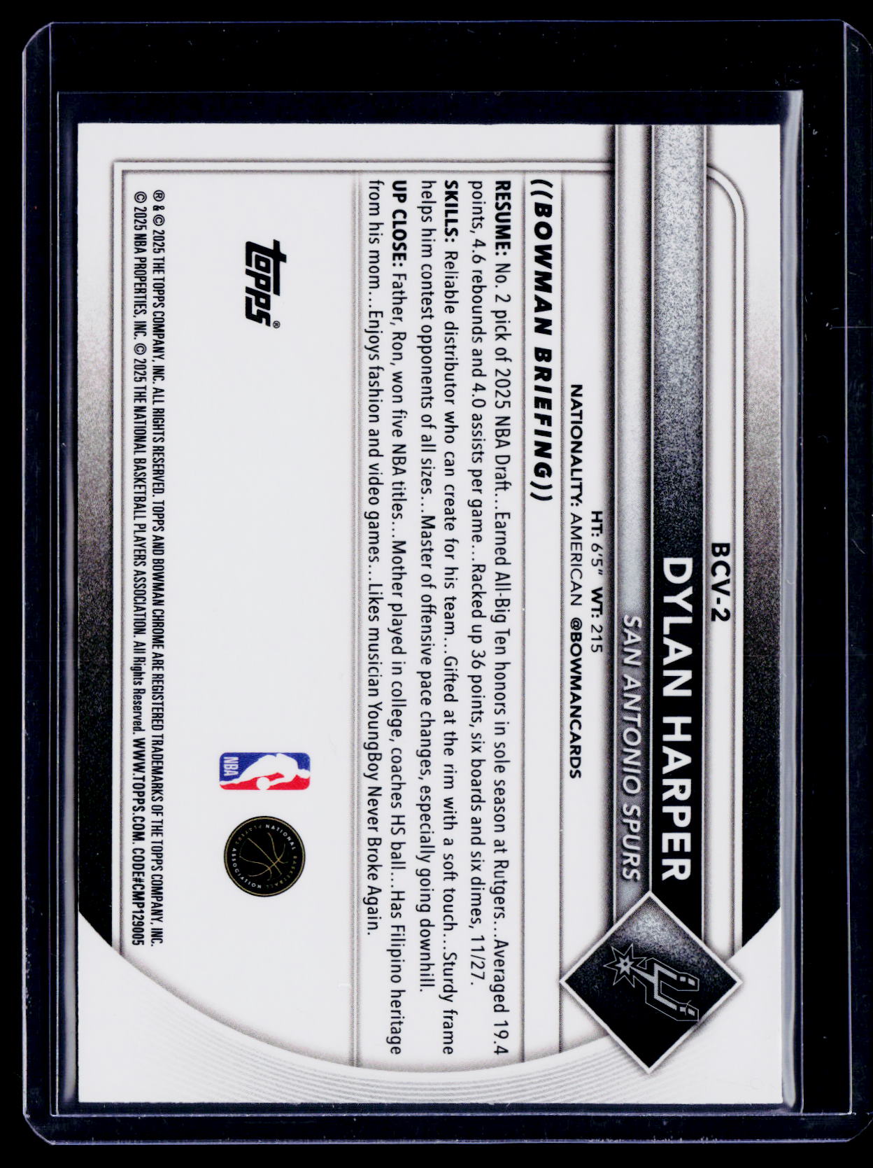2025-26 Bowman Dylan Harper Rookie Aqua Mega Box 63/125 RC