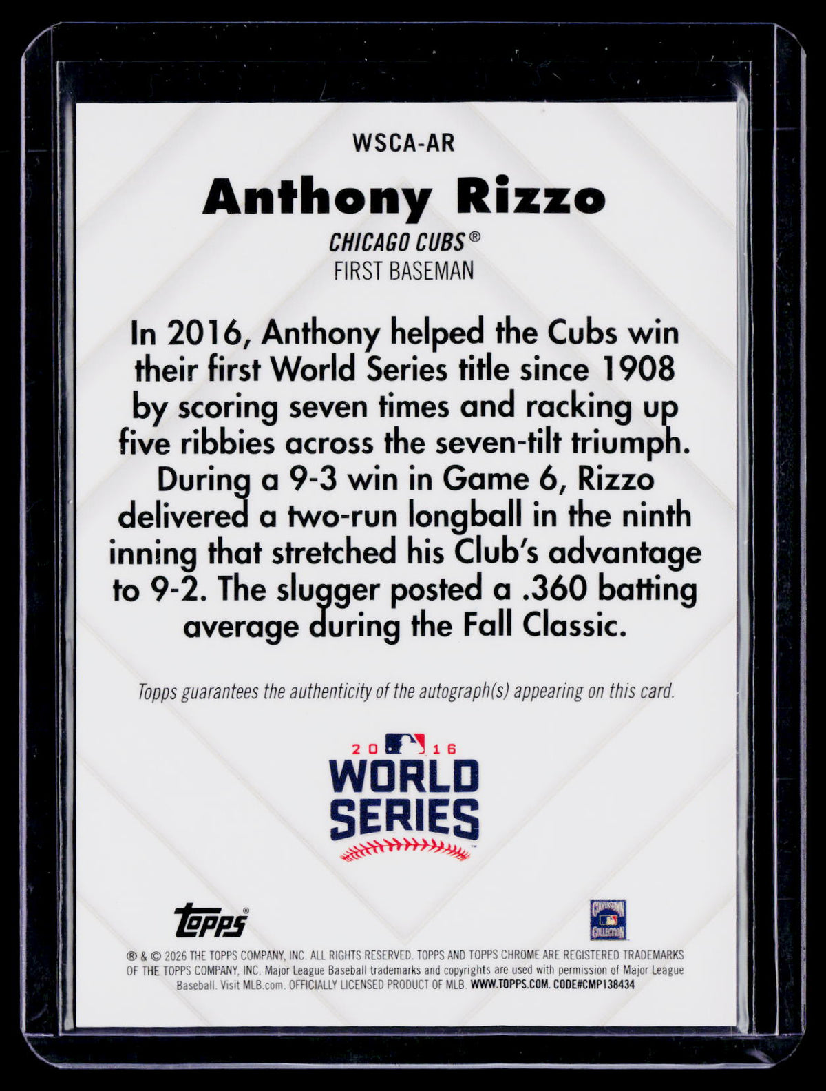 2026 Topps Chrome Anthony Rizzo Champion Auto 86/100