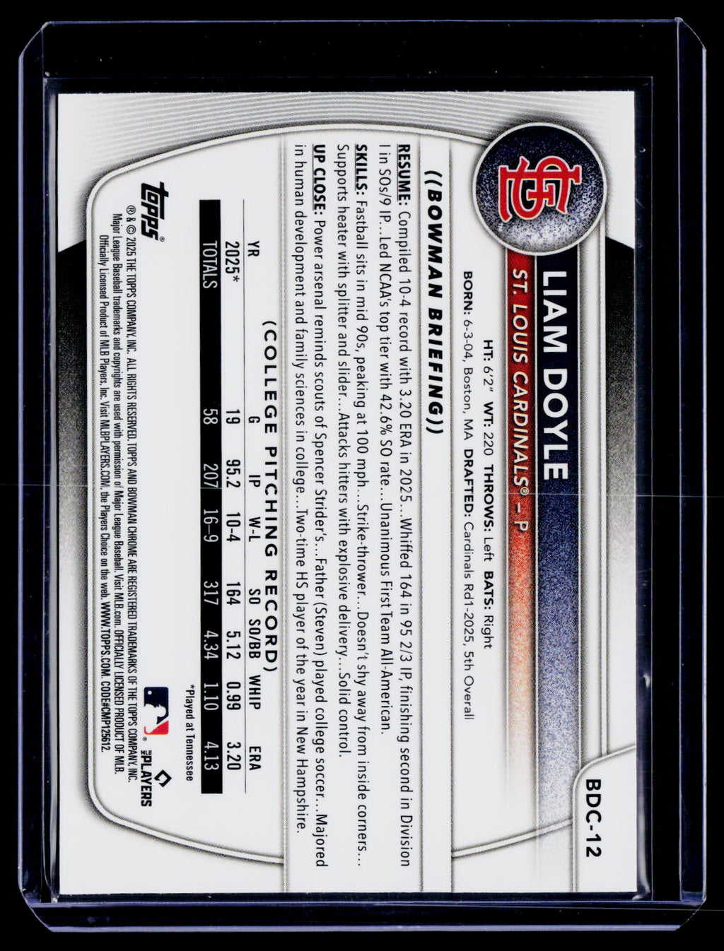 2025 Bowman Draft Sapphire Liam Doyle 1st Bowman