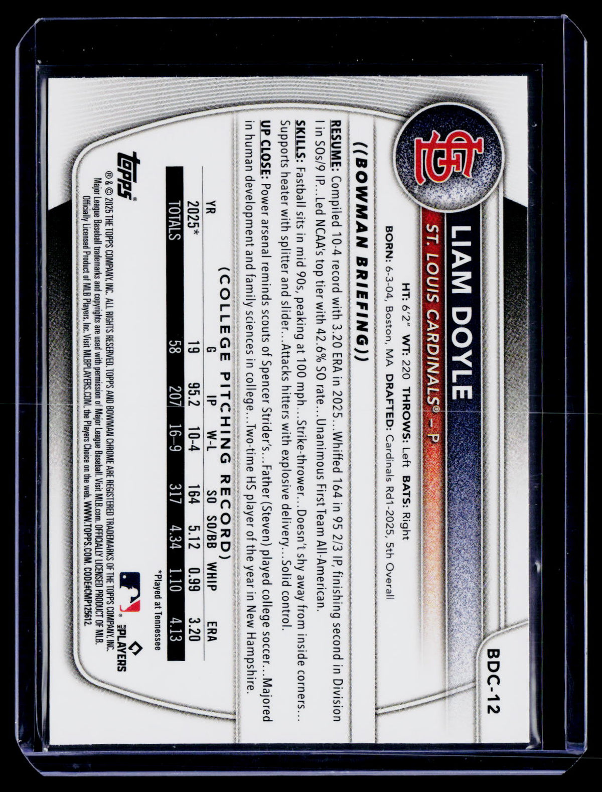 2025 Bowman Draft Sapphire Liam Doyle 1st Bowman