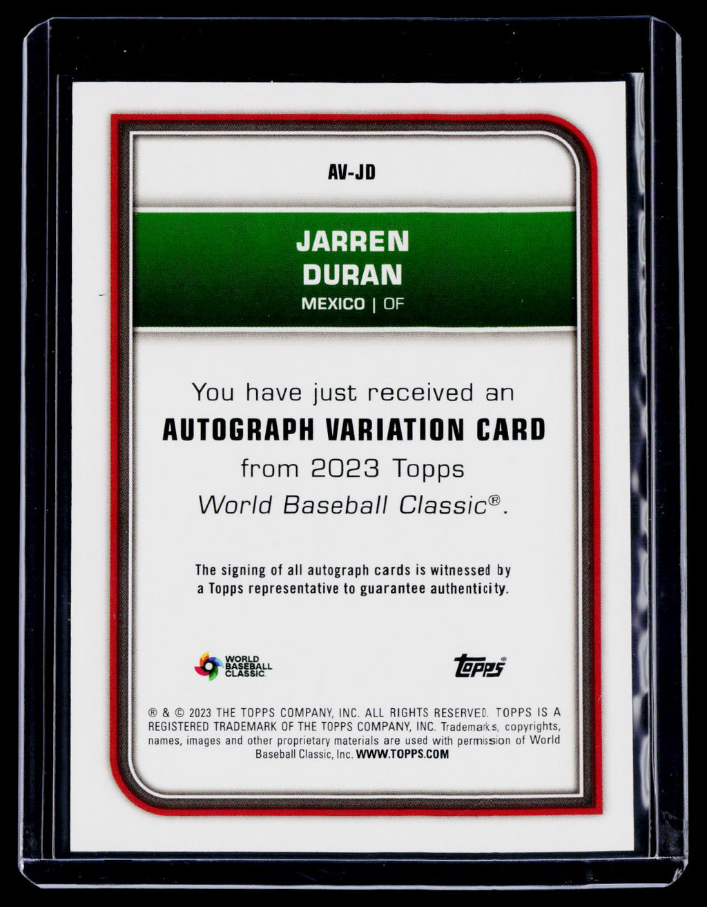 2023 Topps World Baseball Classic Jarren Duran Auto