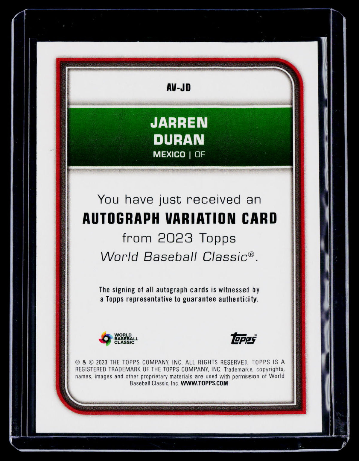 2023 Topps World Baseball Classic Jarren Duran Auto