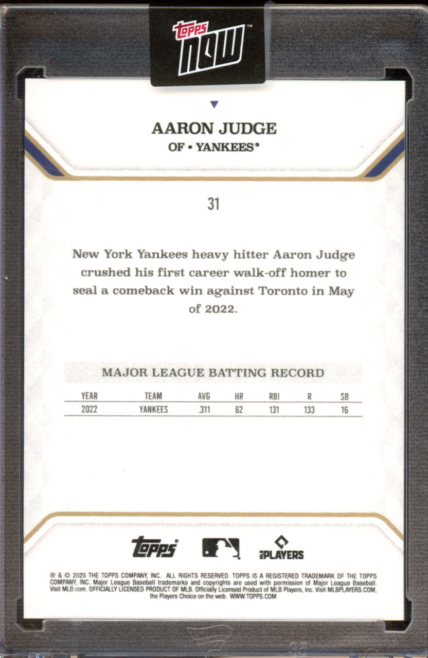 2025 Topps Now MVP Aaron Judge 67/99