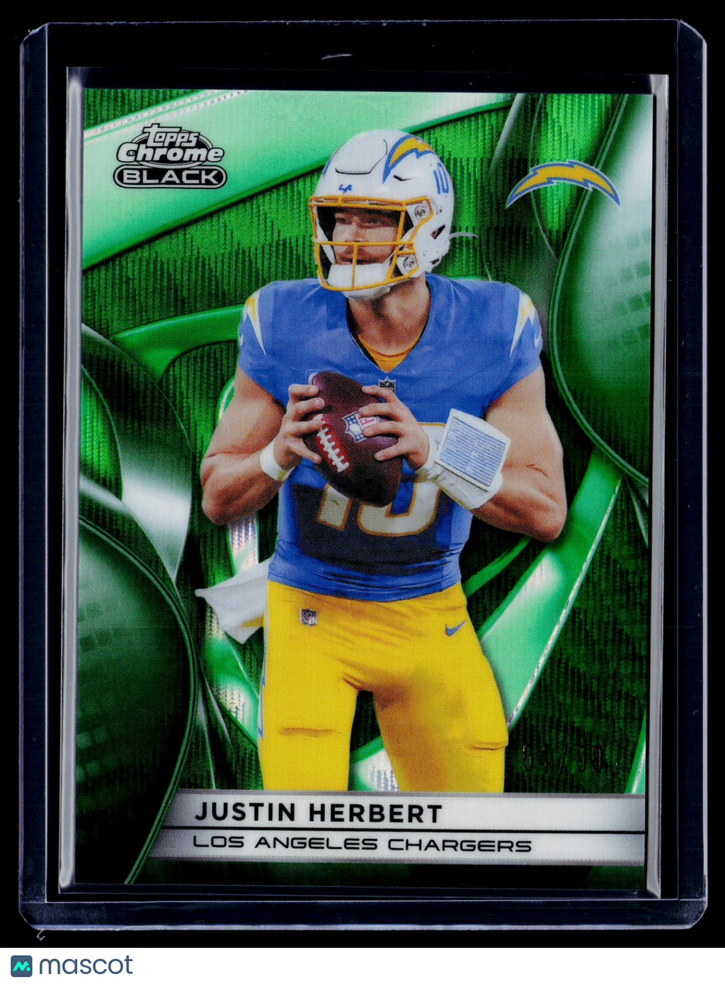 2025 Topps Chrome Black Justin Herbert Green Wave Refractor 54/99