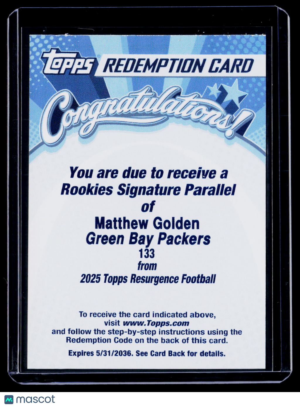 2025 Topps Resurgence Matthew Golden Rookie Signatures Parallel Auto REDEMPTION