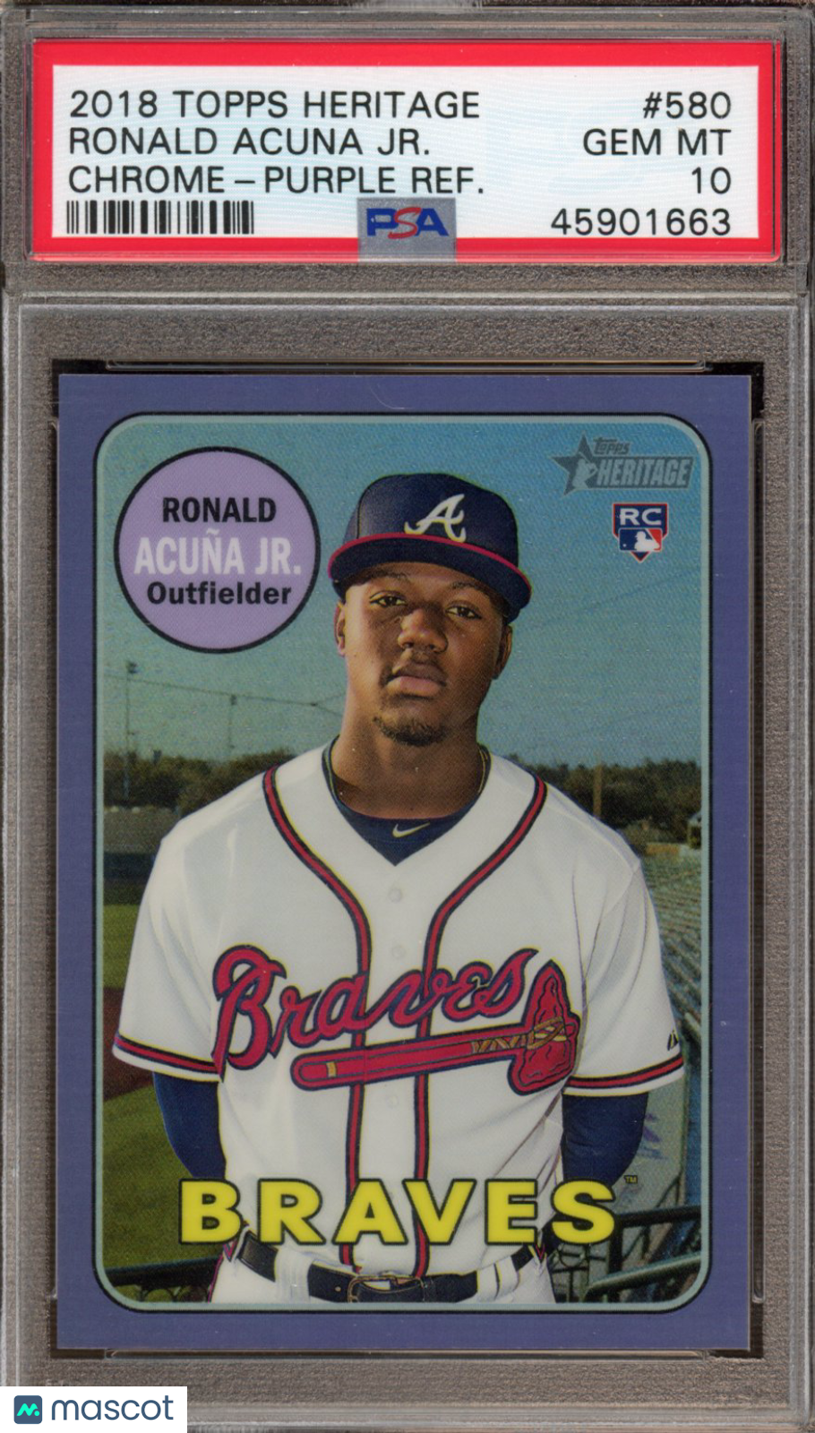 2018 Topps Heritage Ronald Acuna Jr. Rookie Chrome Purple Refractor PSA 10 RC