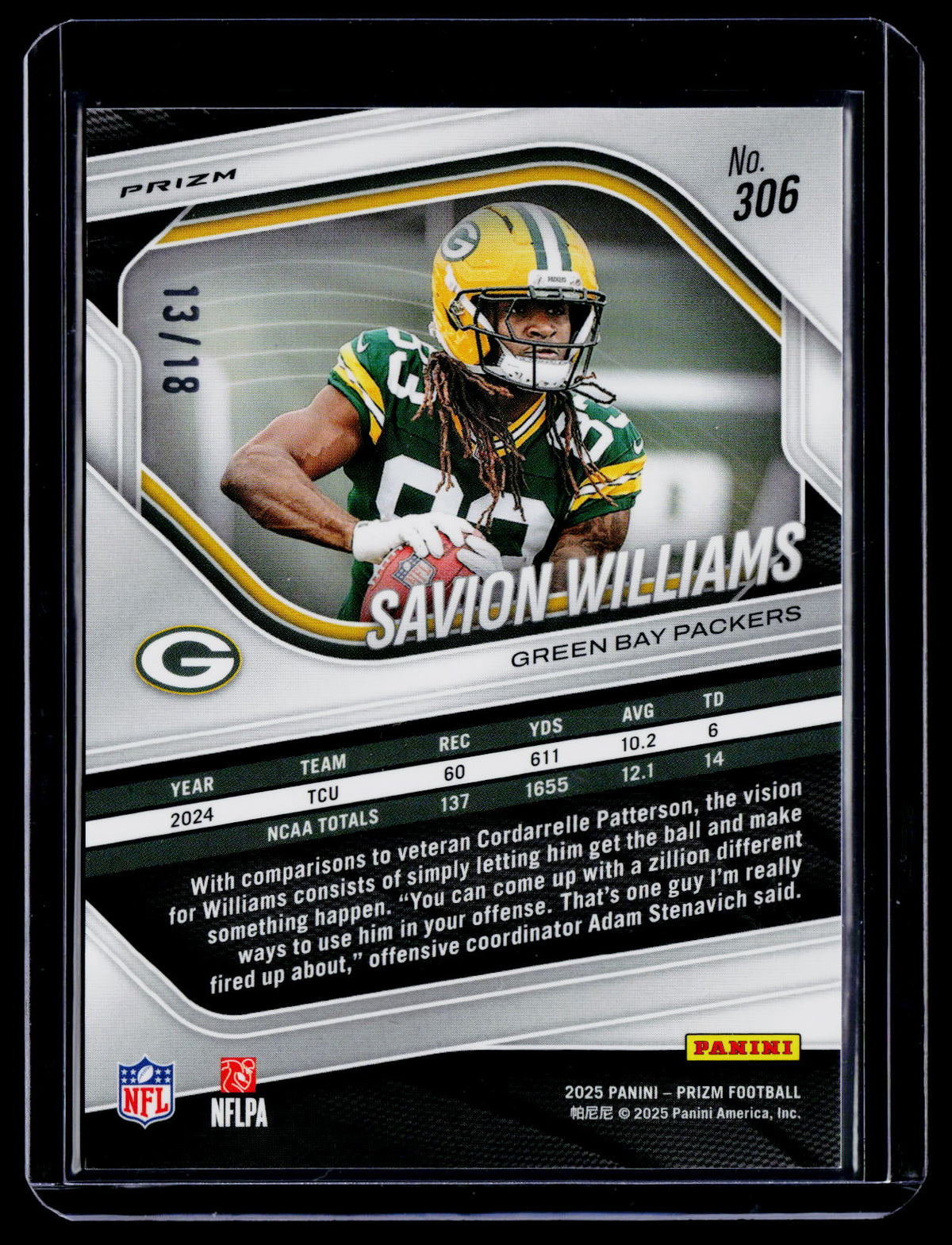 2025 Prizm Savion Williams Rookie Lotus Flowers 13/18 RC