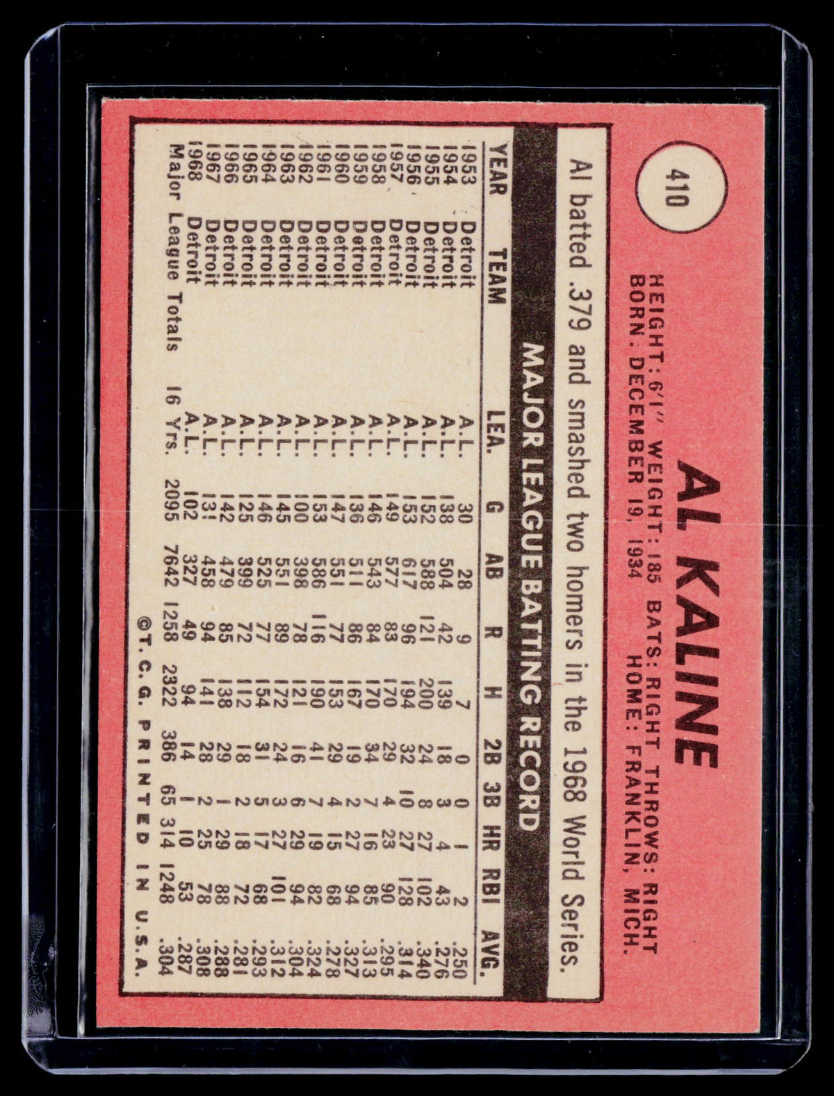 1969 Topps Al Kaline 410 Poor Condition