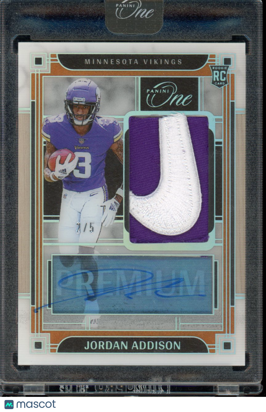 2023 Panini One Jordan Addison Premium Nike Patch RPA 2/5 RC