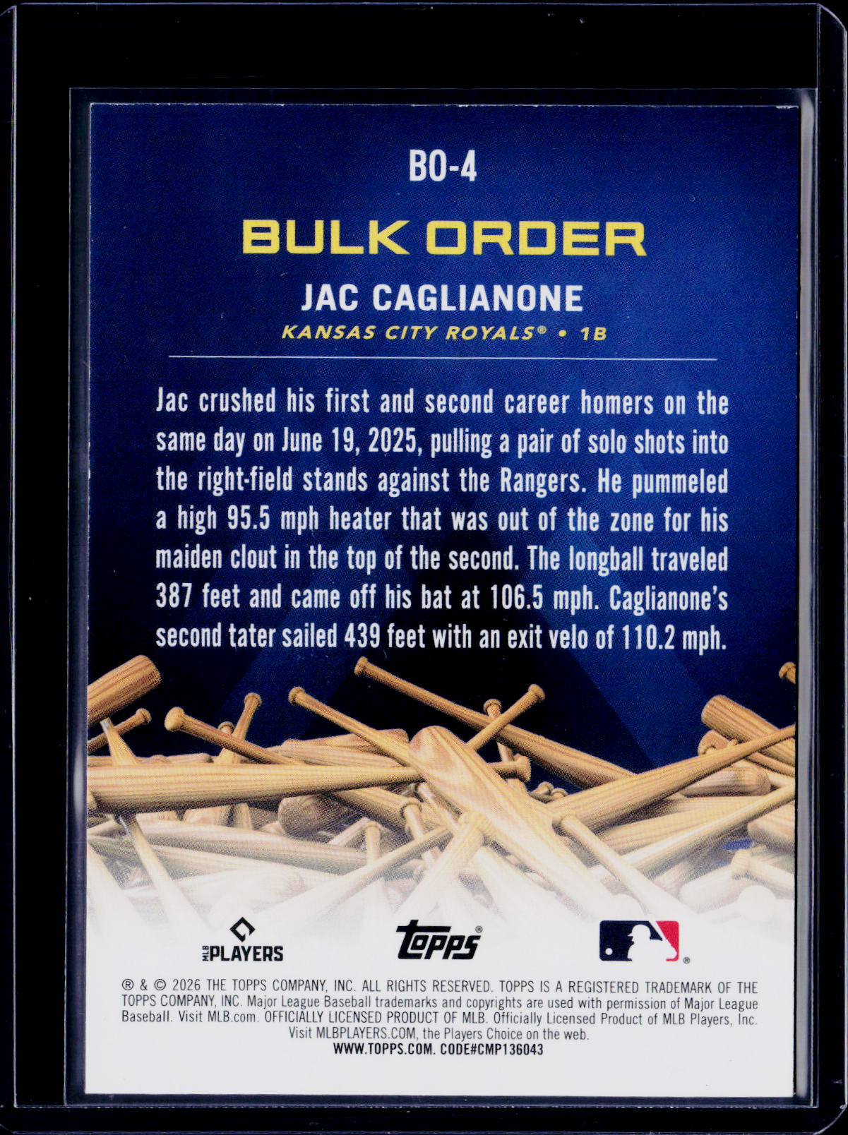 2026 Topps Flagship Jac Caglianone Bulk Order Black 10/10 RC