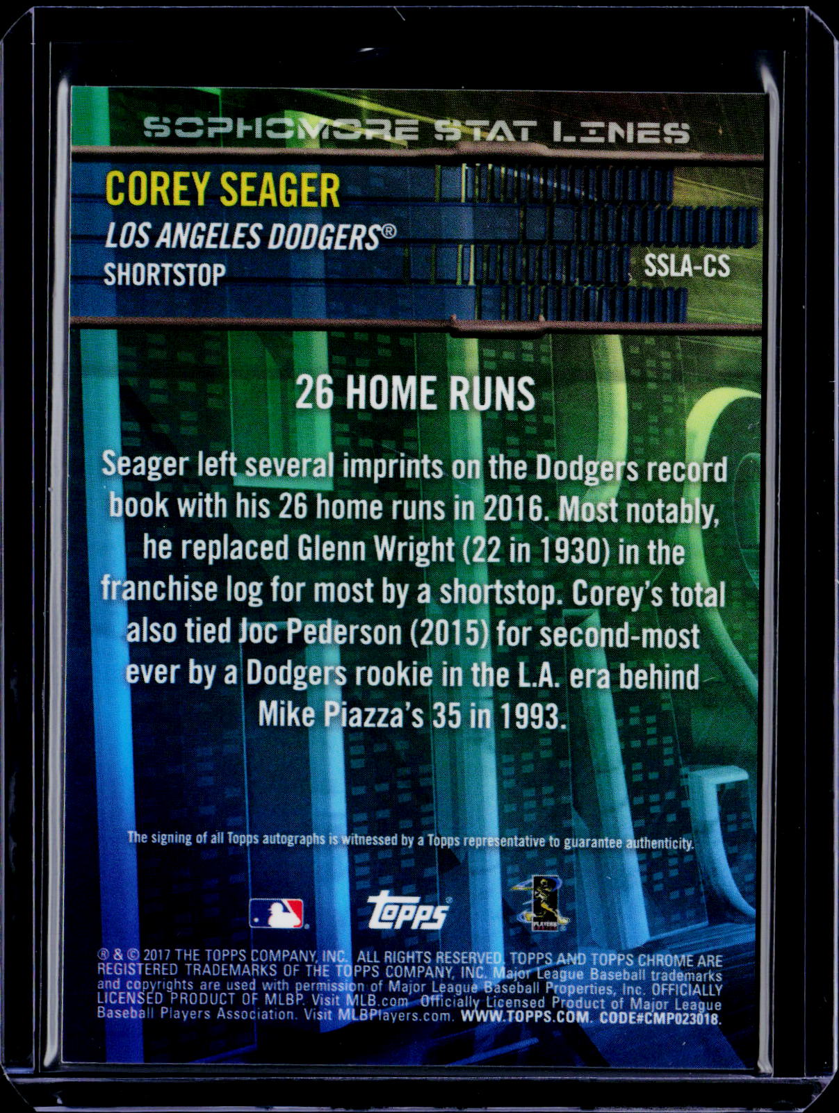 2017 Topps Chrome Corey Seager Sophomore Stat Lines Orange Auto 17/25