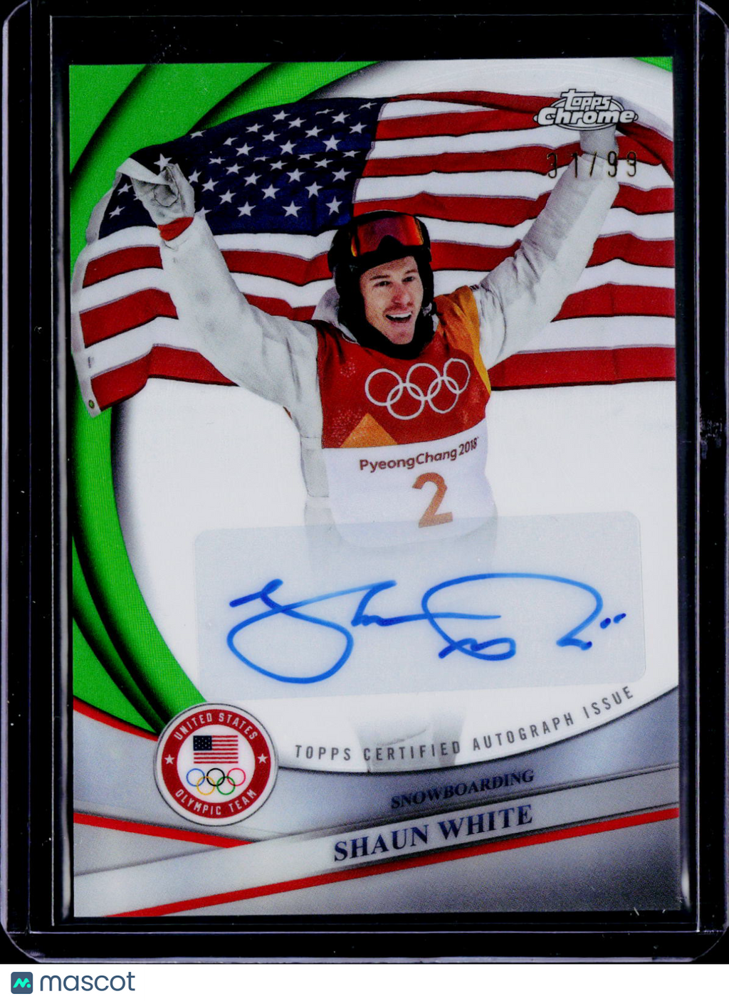 2026 Topps Chrome Olympics Shaun White Auto Green 31/99