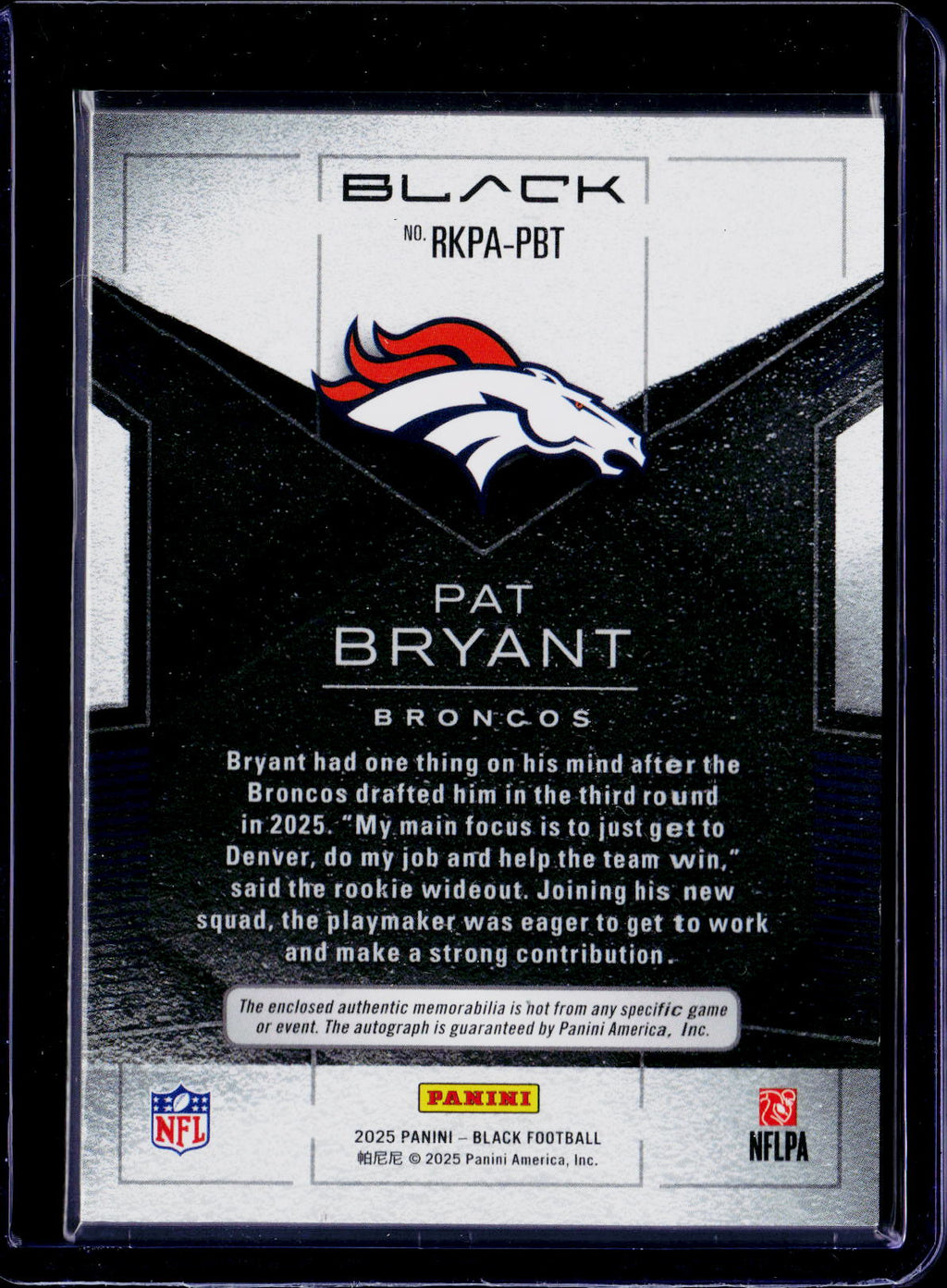 2025 Black Pat Bryant Patch Auto 086/249 RC