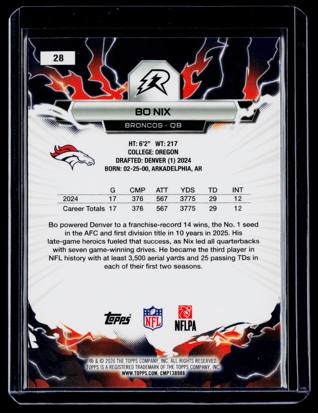 2025 Topps Resurgence Bo Nix Magenta Surge 295/299