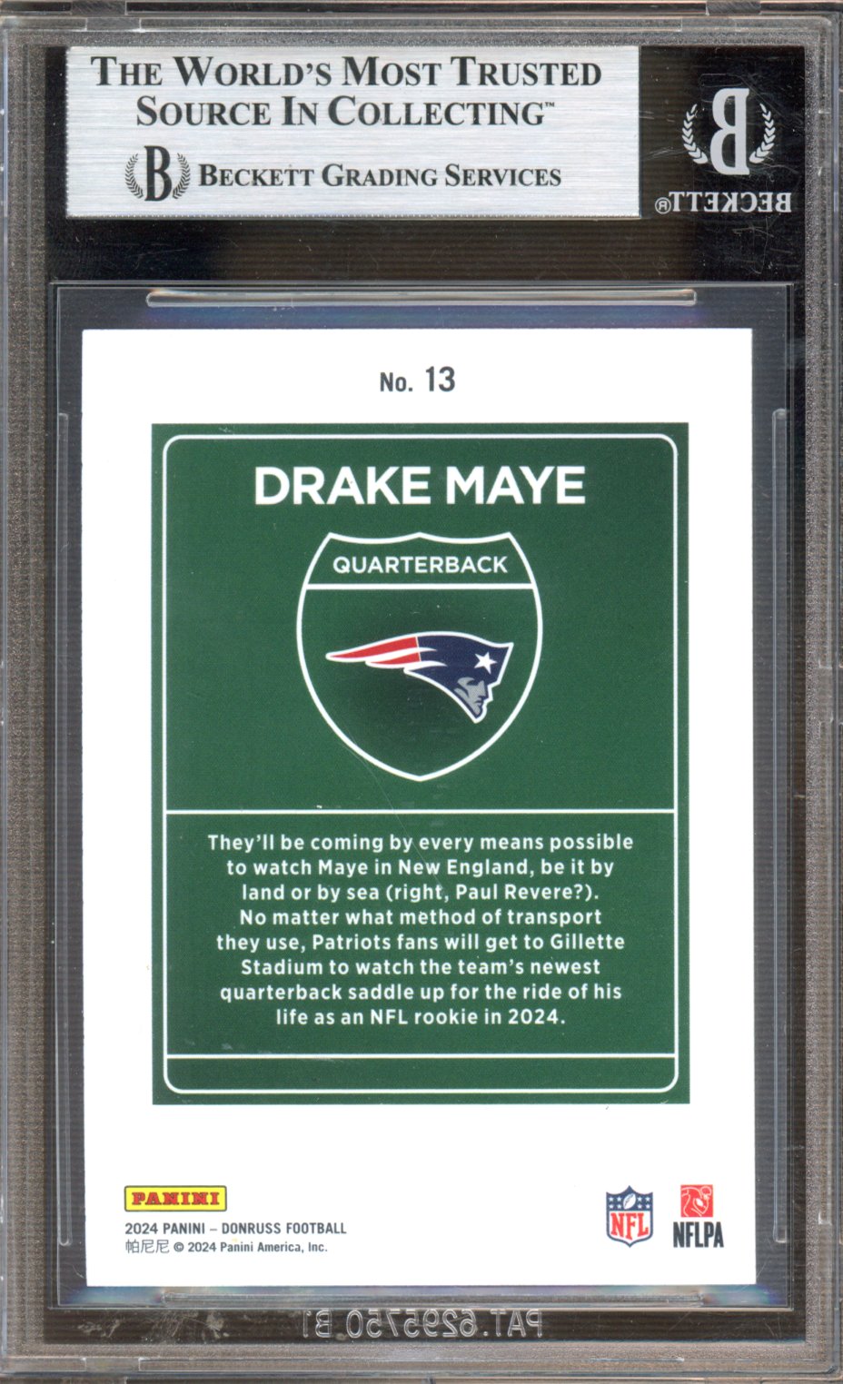 2024 Donruss Drake Maye Rookie Downtown BGS 9 RC