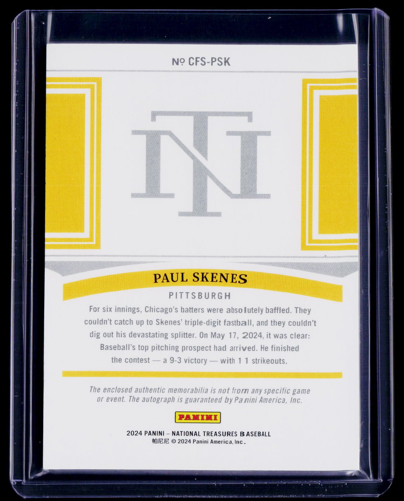 2024 National Treasures Paul Skenes Rookie Patch Auto RPA 30/49 RC