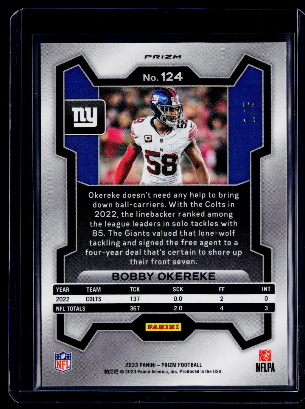 2023 Prizm Bobby Okereke Gold Vinyl 1/5