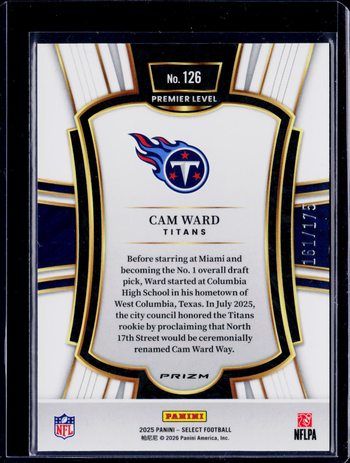 2025 Select Cam Ward Blue 161/175 RC
