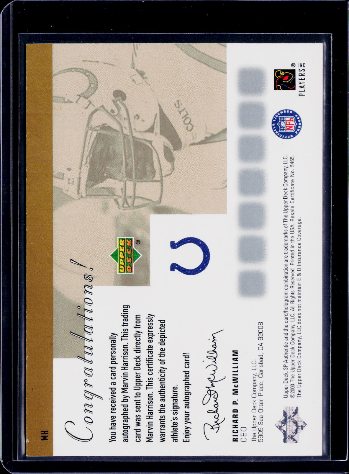 2000 SP Authentic Marvin Harrison Sign Of The Times Auto