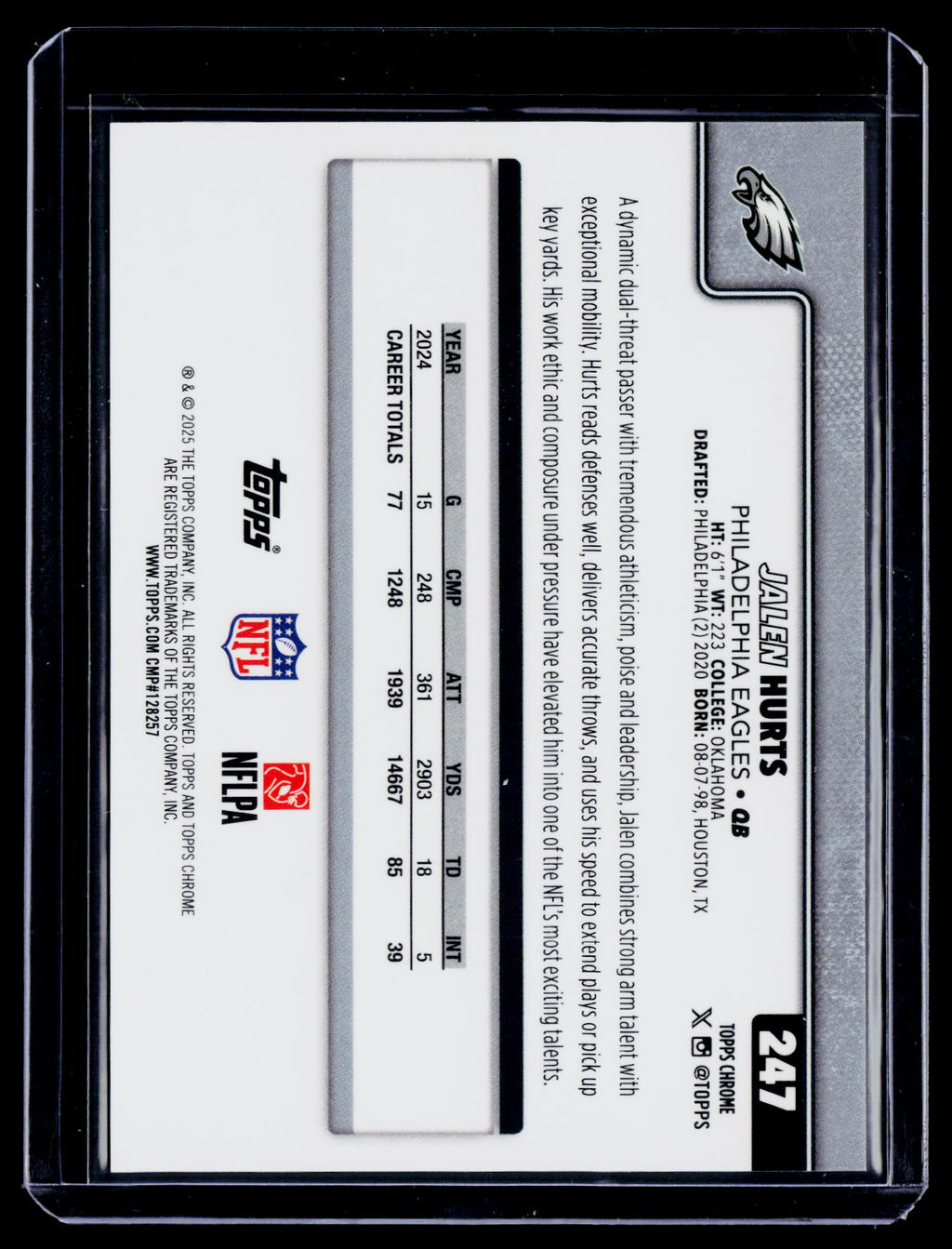 2025 Topps Chrome Jalen Hurts True Gold 6/50
