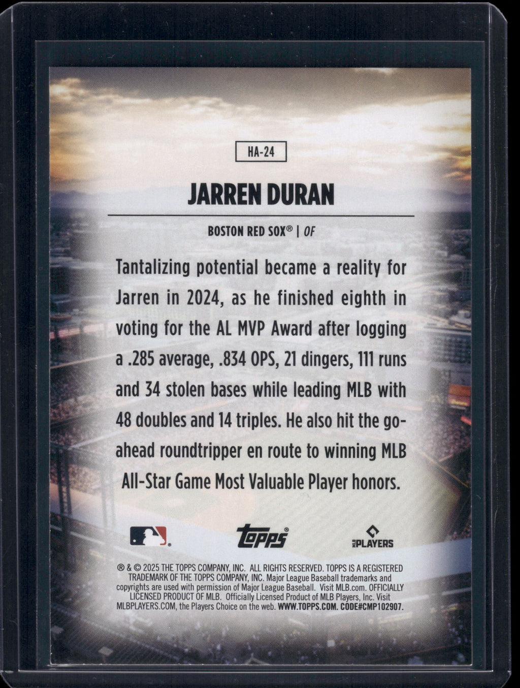 2025 Topps Jarren Duran Home Field Advantage
