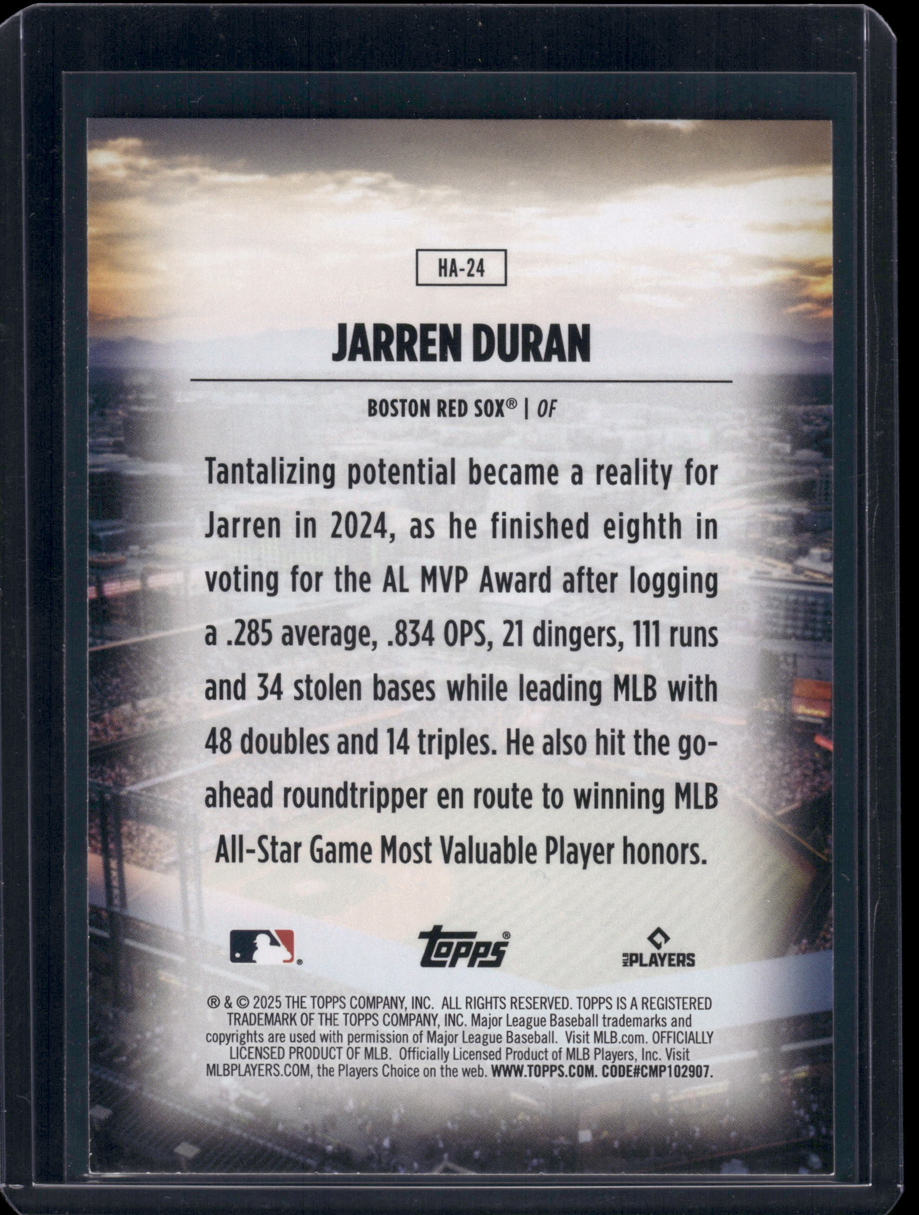 2025 Topps Jarren Duran Home Field Advantage