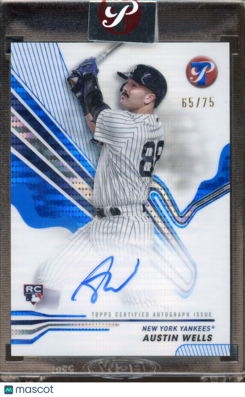 2024 Topps Pristine Austin Wells Rookie Blue Refractor Auto 65/75 RC