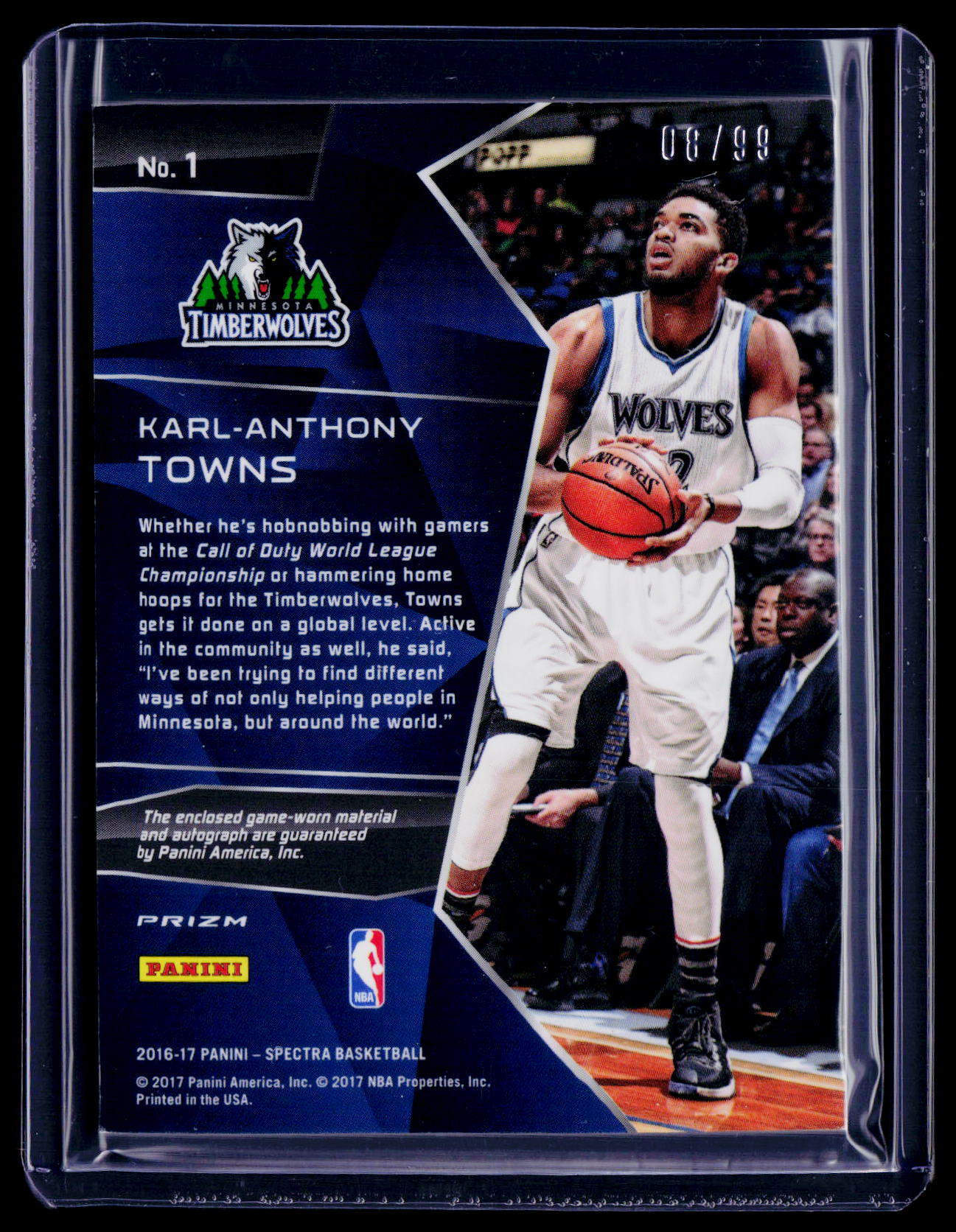 2016-17 Spectras Karl-Anthony Towns Blue Shock Patch Auto 8/99
