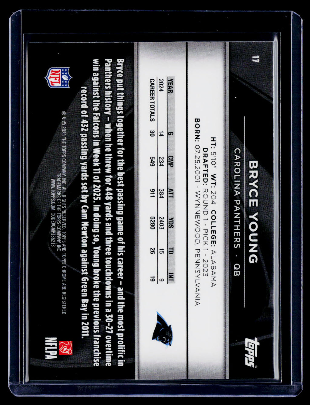 2025 Topps Chrome Black Bryce Young Green Wave Refractor 36/99