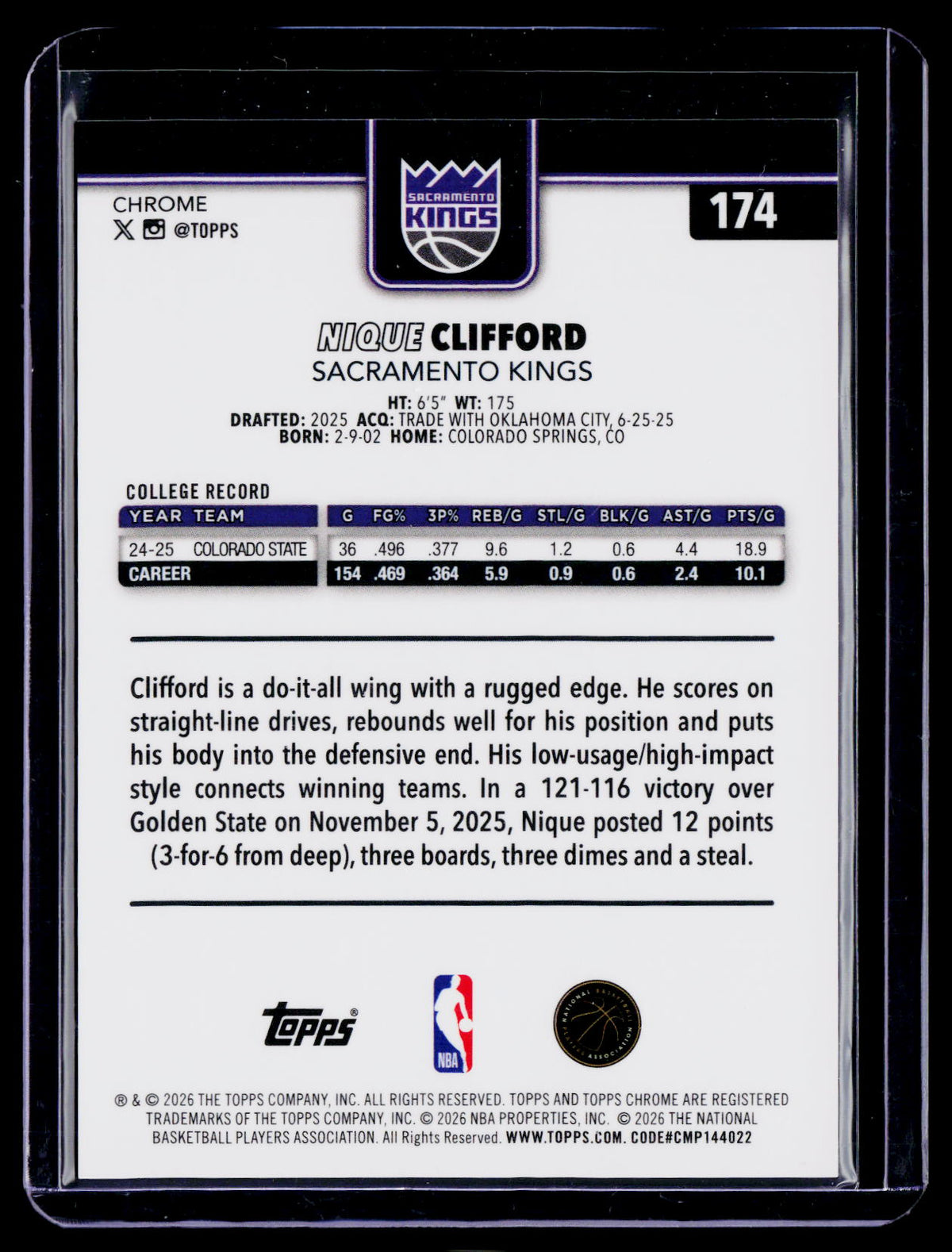 2025 Topps Chrome Update Nique Clifford Rookie Gold Geometric 34/50 RC