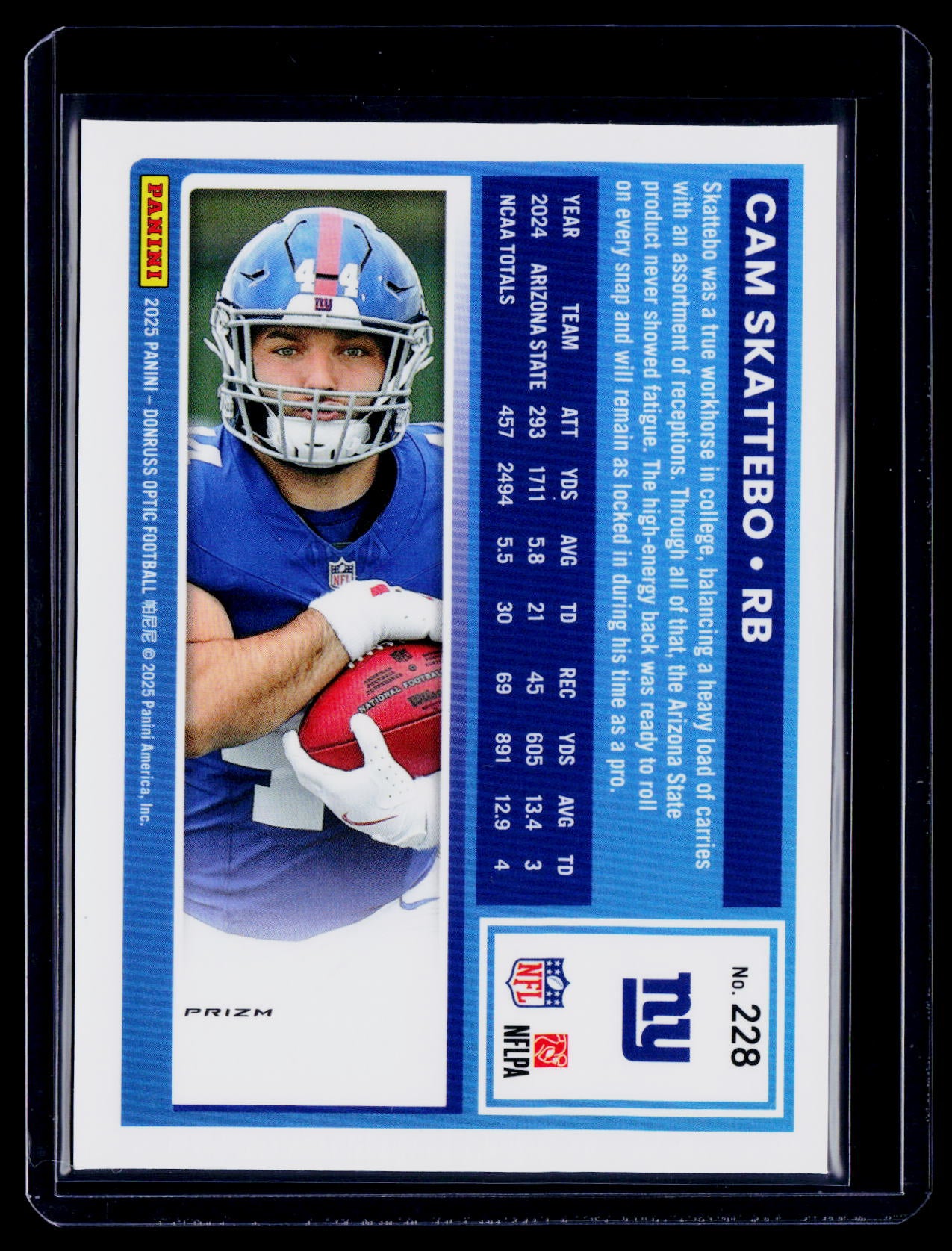 2025 Donruss Optic Cam Skattebo Rookie Silver Holo RC