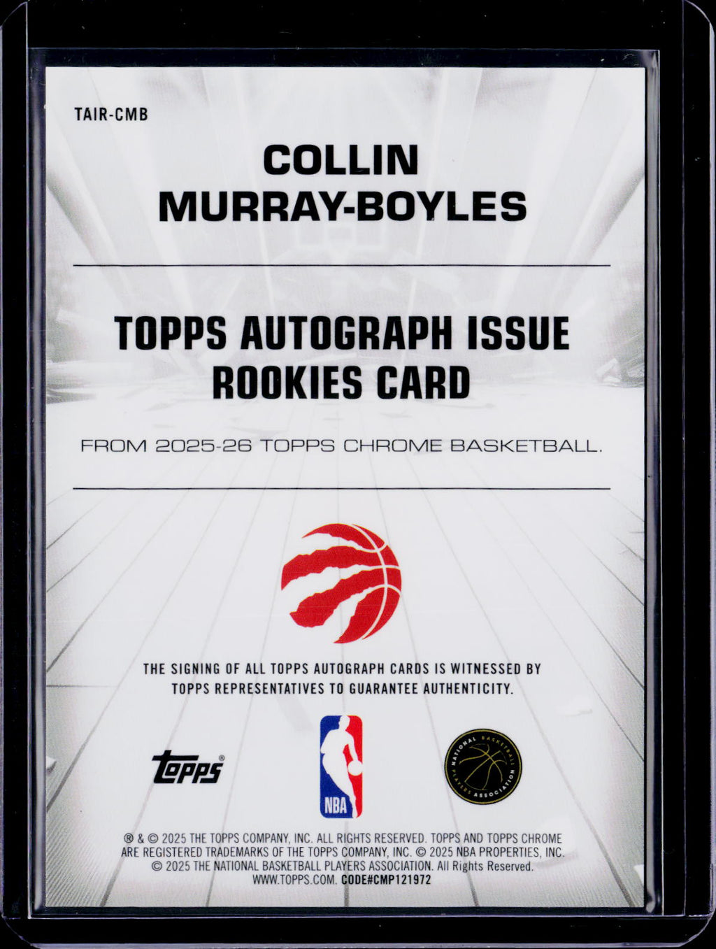 2025 Topps Chrome Collin Murray-Boyles Autograph Issue Purple 10/75 RC