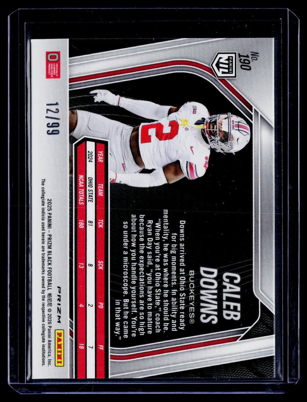 2025 Prizm Black Caleb Downs Purple Prizm 12/99