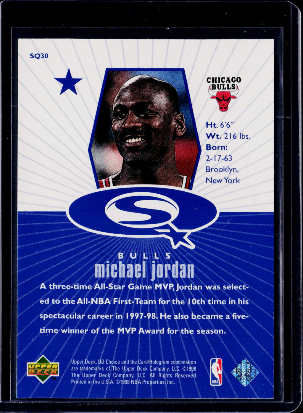 1998-99 Upper Deck UD Choice Michael Jordan Starquest Blue