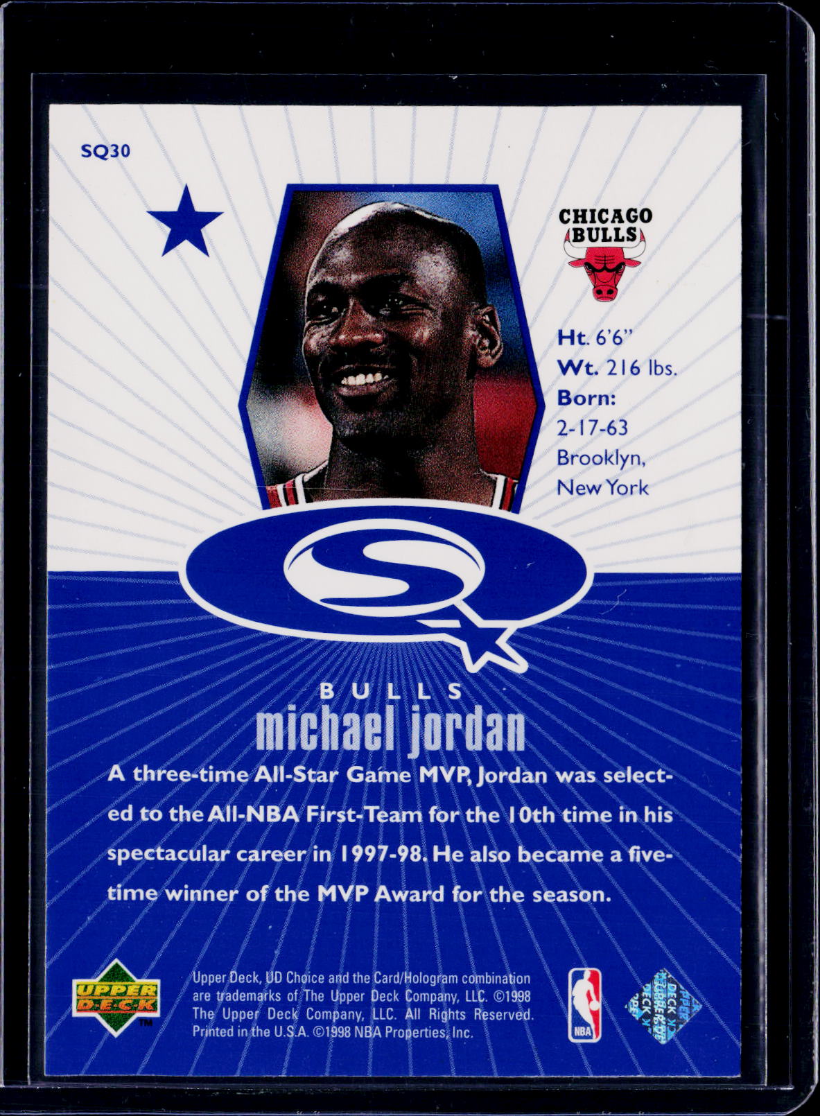 1998-99 Upper Deck UD Choice Michael Jordan Starquest Blue