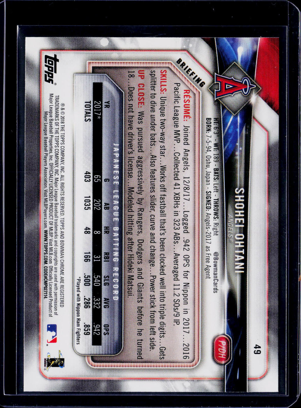 2018 Bowman Shohei Ohtani RC