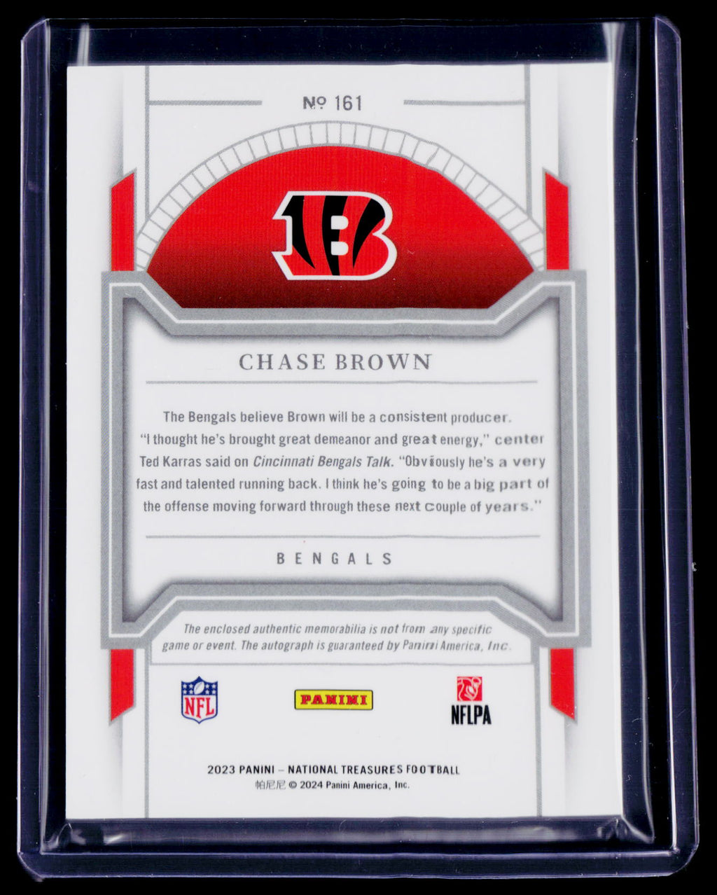 2023 National Treasures Chase Brown Rookie Patch Auto RPA 24/99 RC