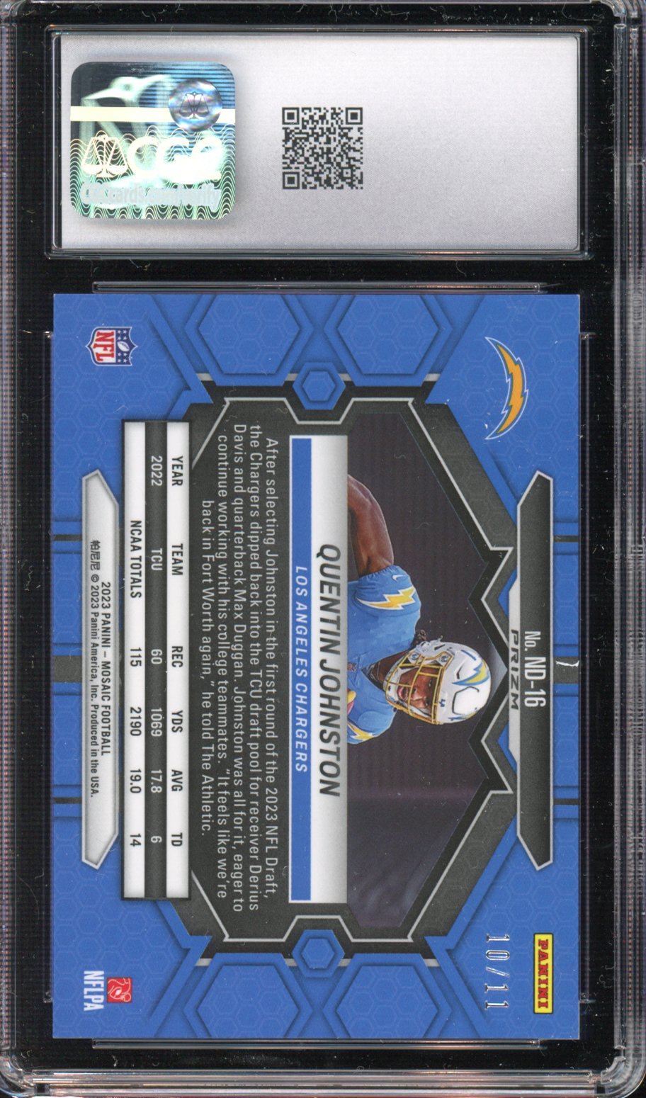 2023 Mosaic Quentin Johnston Rookie Pink Swirl FOTL 10/11 CGC 9