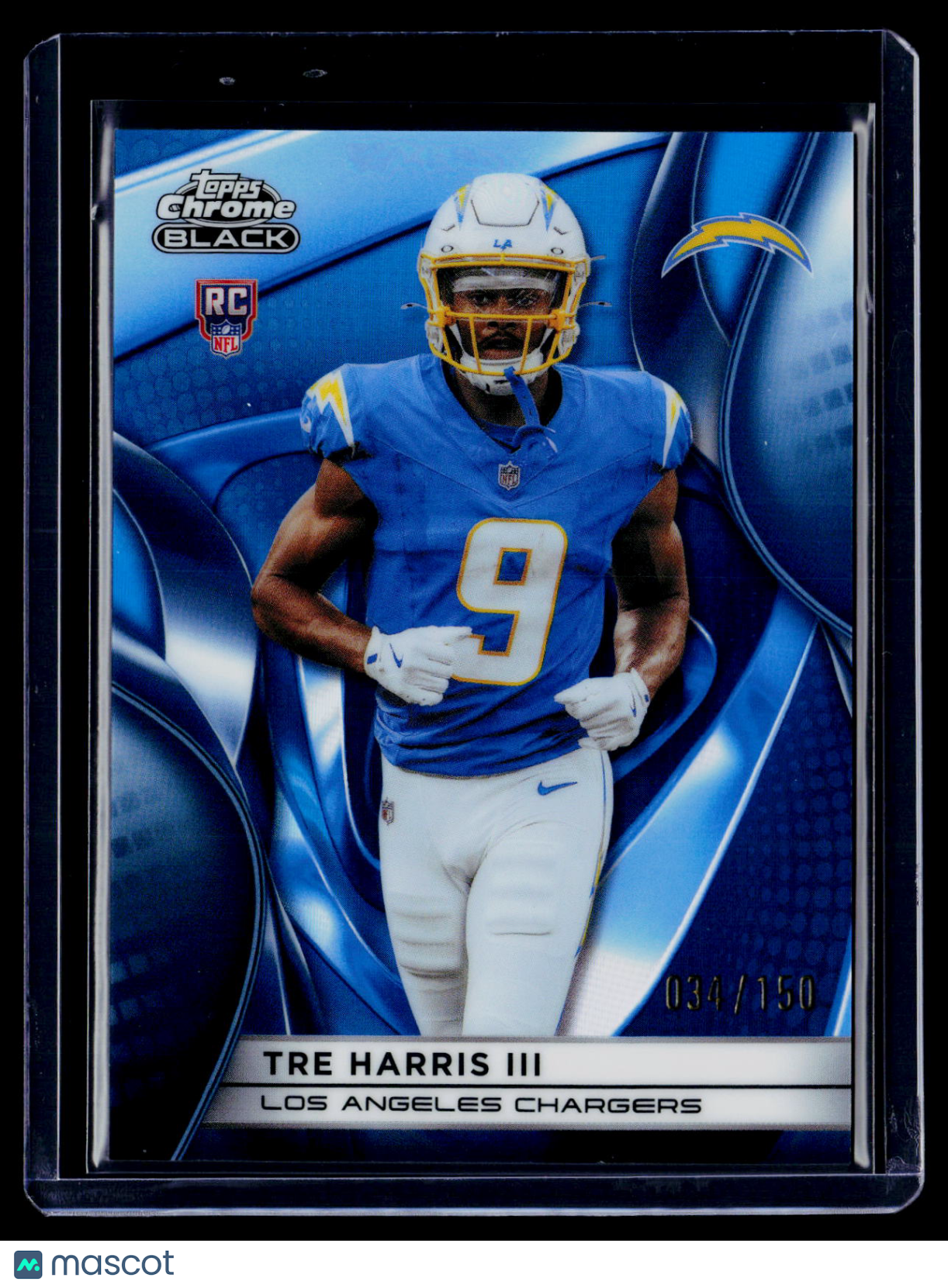 2025 Topps Chrome Black Tre Harris Rookie Blue Refractor 34/150 RC