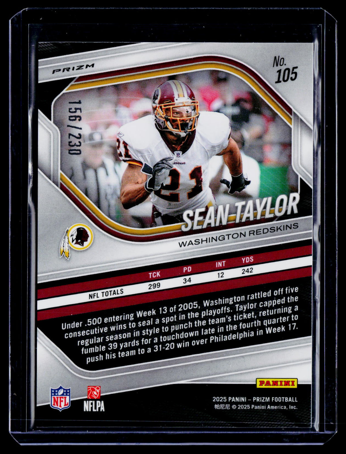 2025 Prizm Sean Taylor Blue Wave Prizm 156/230