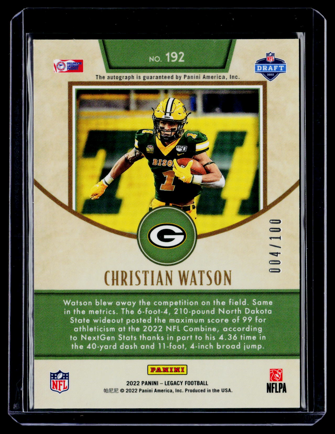 2022 Legacy Christian Watson Rookie Auto 4/100 RC