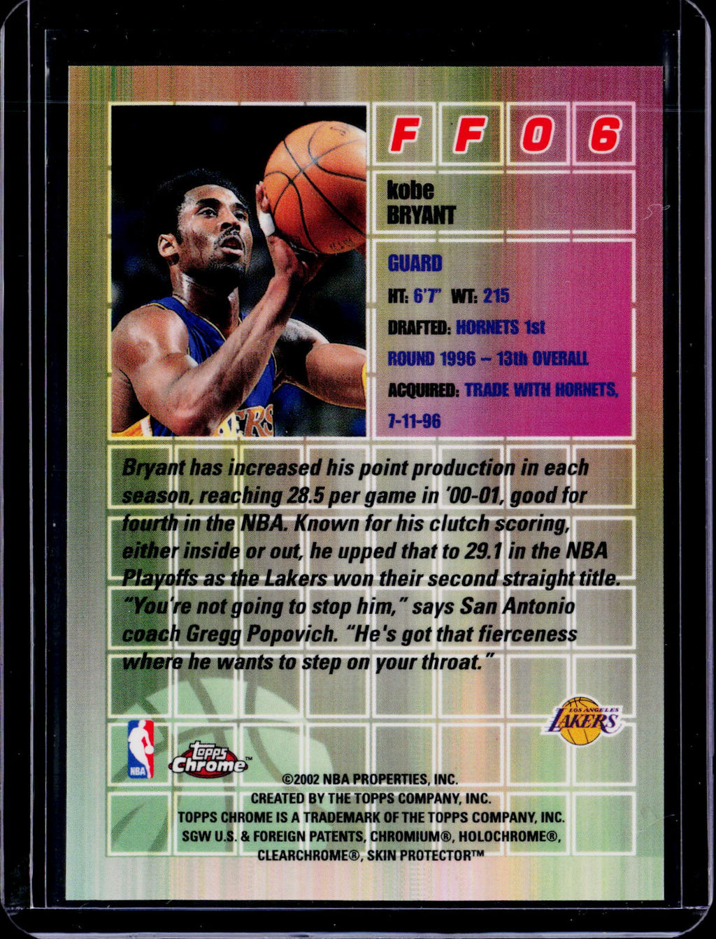 2001 Topps Chrome Kobe Bryant Fast and Furious