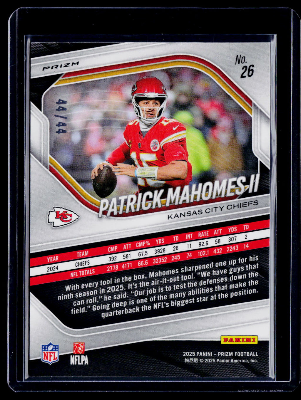 2025 Prizm Patrick Mahomes Red & Yellow 44/44
