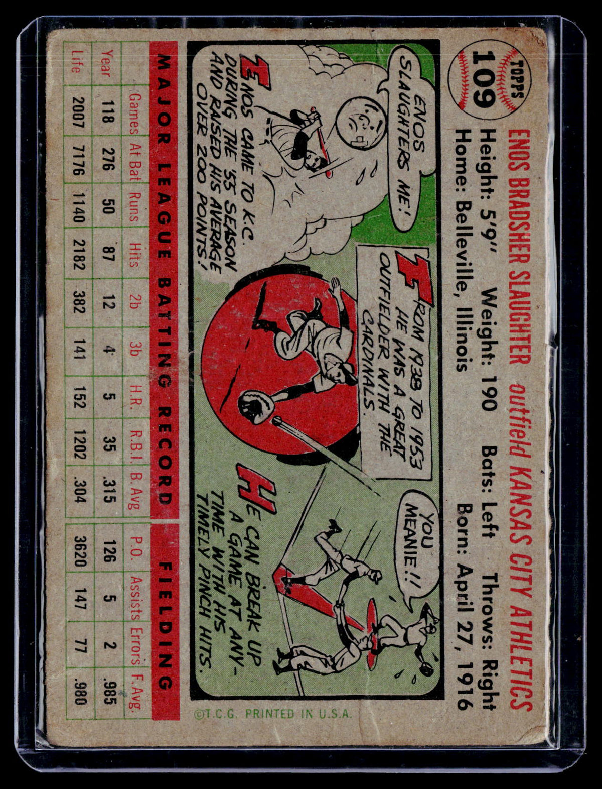 1956 Topps Enos Slaughter 109 Poor Condition