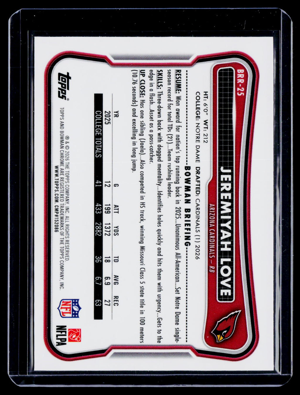 2026 Bowman Jeremiyah Love Red Rookie Logo RC